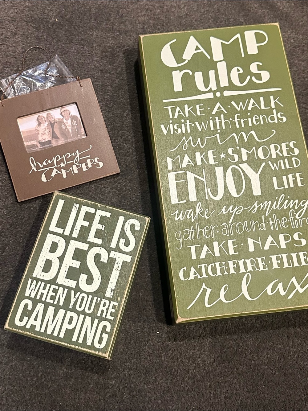 Camp Rules & Life Is Best Camping Wall Signs - Olive Green